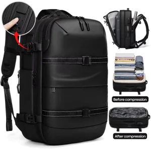 Vacuum Compression Backpack with Built-in Pump Carry on Expandable Air Bag Backpack with Vacuum Seal System Laptop Backpack