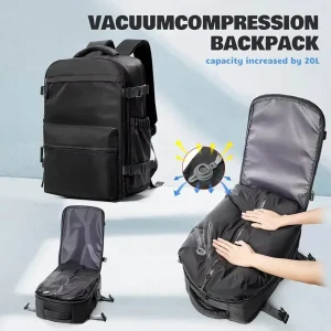 Vacuum Compression Minimalist Unisex Oxford Backpack Multi Functional Business Laptop Bag 36 55L Curved Shoulder Strap Polyester