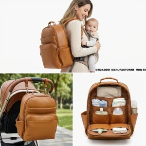 Vegan Leather Nappy Changing Mommy Bag Custom Travel Backpack for Babies