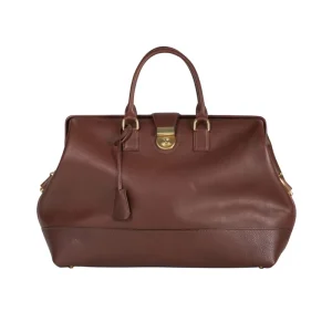 Vegetable Tanned Real Leather Holdall Hinge Metal Frame Opening Travel Weekender Bag Large Briefcase Doctor Bag