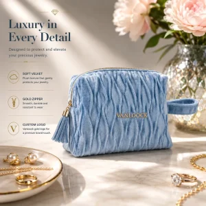 Velvet Jewelry Travel Case Custom Logo Portable Cosmetic Pouch Soft Makeup Bag with Tassel Zipper