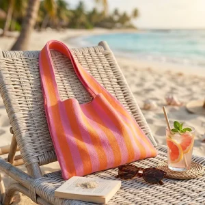 Vibrant Summer Beach Knit Tote Bag with Custom Logo for Vacation Resort and Professional One Stop Brand Packaging Solutions