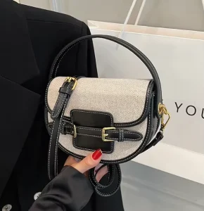 Vintage Canvas Leather Saddle Crossbody Bag for Women Retro Shoulder Purse Adjustable Strap Waterproof 2 2.9L Capacity