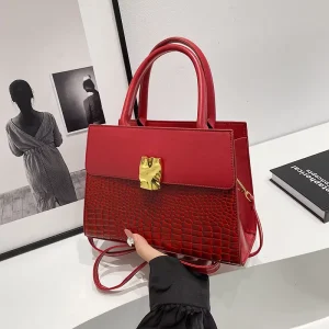 Vintage Crocodile Pattern European American Solid Color Lock New Trendy Casual Fashion Single Shoulder Crossbody Nylon