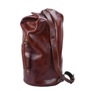 Vintage Genuine Cowhide Leather Duffel Bag Large Capacity Travel Tote Backpack for Business Mountaineering Barrel Style Bag