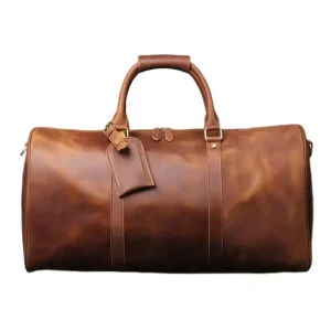 Vintage Genuine Leather Duffel Bag 31L Waterproof Zipper Closure Large Capacity Polyester Cotton Lining Sports Outdoor