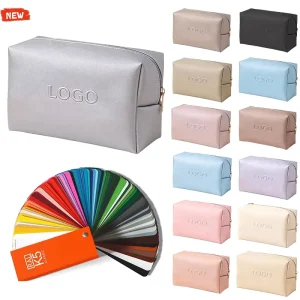 Vintage Leather Zipper Reusable Cosmetic Bags and Cases Makeup Bag