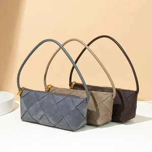 Vintage Maillard Frosted Check Fashion PU Women’s Messenger Bag Zipper Closure One Shoulder Tote Underarm Design New