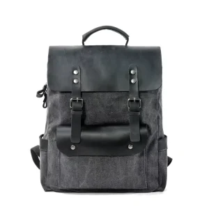 Vintage Men’s Canvas Shoulder Bag Leather Trim Waterproof Zipper Portable Business Outdoor Commute Laptop Messenger Bag