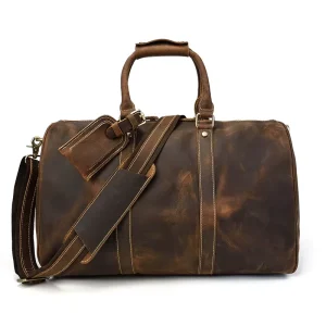 Vintage Overnight Bag Unisex Crazy Horse Leather Travel Duffle Bag for Outdoor