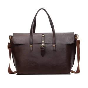 Vintage PU Large Capacity Tote Bag Waterproof Crossbody Messenger Bag for Women Men Commuting Laptop Handbag Zipper Closure