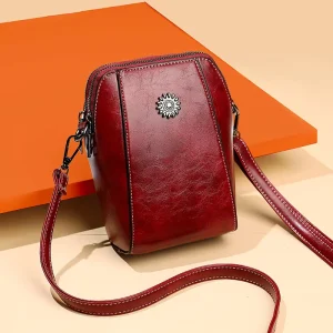 Vintage PU Leather Phone Bag Elegant Crossbody Smartphone Pouch with Premium Stitching and Adjustable Strap