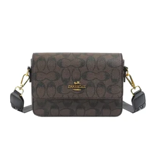 Vintage PU Messenger Bag for Women Square Design Geometric Patterns Portable Durable Adjustable Strap