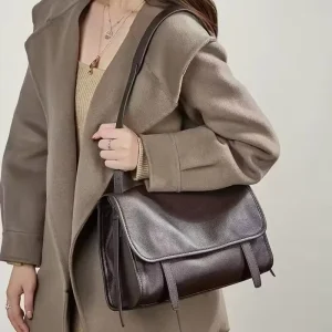 Vintage Retro Women’s Genuine Leather Messenger Bag Soft Flap Shoulder Handbag Classic Casual Large Capacity Tote
