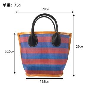 Vintage Striped Mesh Tote Bag Retro Woven Fishnet Beach Bag Casual Small Eco-friendly Shoulder Bag for Women