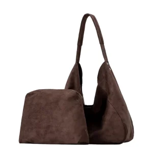 Vintage Suede Tote Bag for Women Large Capacity Casual Shoulder Bucket Bag Solid Color Mother and Daughter Handbag Set