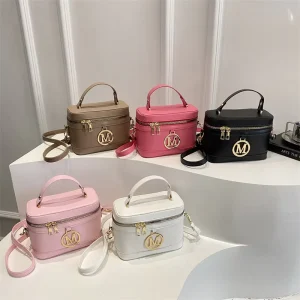 Vintage Trendy Fashion PU Crossbody Bag Stylish Letter Design Single Shoulder Zipper Closure Casual Handheld Bucket Bag