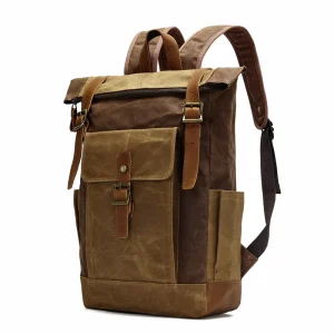 Vintage Waterproof Waxed Canvas Briefcase Large Satchel Shoulder Bag Rugged Computer Multi-Pocket College Travel Bag