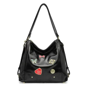 Vintage style Black Soft Shoulder Bag Elegant Badge Crossbody Bag Laid back Dumpling shaped Tote Bag Women’s Handbag