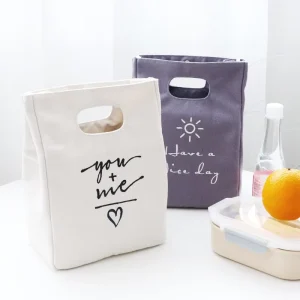 Washable Insulated Lunch Bag for Adults and Children Square Canvas Carrying for Work and School Kitchen Use Made of Cloth