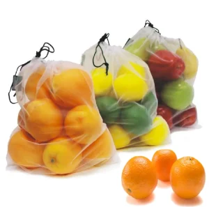 Washable Premium Reusable Net Produce Bags Eco Friendly Fruit Vegetable Storage Polyester Mesh Grocery Bags