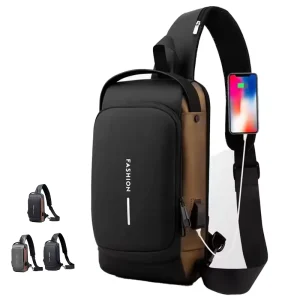 Waterproof Anti-Theft Men’s Chest Bag with USB Multi-function Travel Messenger Crossbody Sling Bag