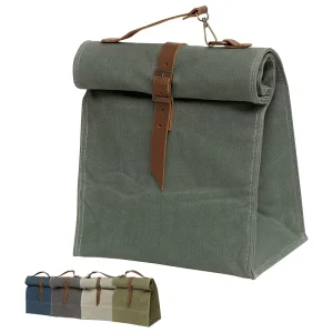 Waterproof Canvas Rolltop Insulated Lunch Box Reusable Thermal Lunch Bag Foldable Lunch Bags Tote