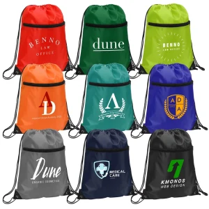 Waterproof Casual String Bag Gym Small Cinch Sack Bags Gym Custom Sports Polyester Zipper Drawstring Backpack