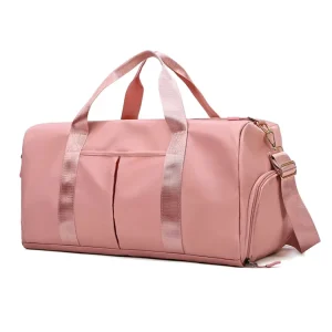 Waterproof Duffel Weekend Bag with Wet Dry Pockets & Shoe Compartment Pink Swim Sports Travel Yoga Gym Bag for Women and Men