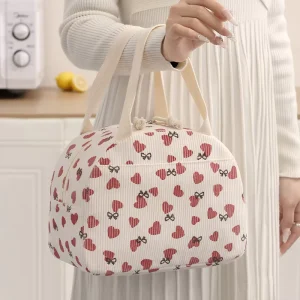 Waterproof Insulated Zipper Closure Corduroy Pattern Thermal Food for School Office Picnic Portable Tote Lunch Bag