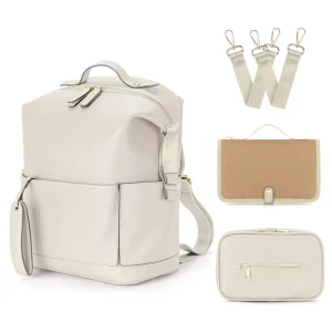 Waterproof Leather Diaper Bags with Changing Station for Baby Large Capacity Fashion Nappy Travel Backpack