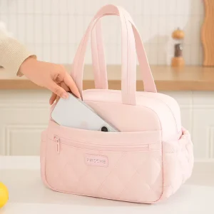 Waterproof Nylon Zipper Lunch Bag Large Capacity Portable Food Cooler Reusable Thermal Bag for Work