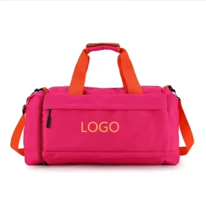 Waterproof Pink Golden Logo Printing Girls Gym Sports Shoes Compartment Equipment Travel Pink Sports Duffel Bags