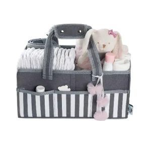 Waterproof Portable Baby Diaper Organizer Graystripes Diaper Caddy Large Handheld Multifunction Storage Bag for Travel