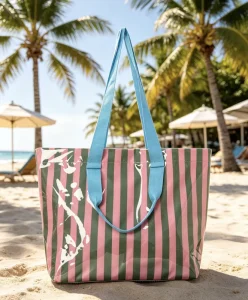 Waterproof Striped Beach Tote Bags Reusable Travel And Pool Tote With Woven Handles Custom Logo Available