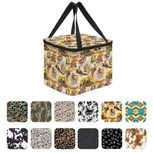 Western Camo Leopard Cow Print Portable Simple Insulated Lunch Bag Picnic Bag