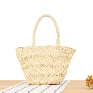 White Corn Husk Hand Woven Beach Mini Handbag Outdoor Portable Shopping Bag Travel Vacation Straw Bag