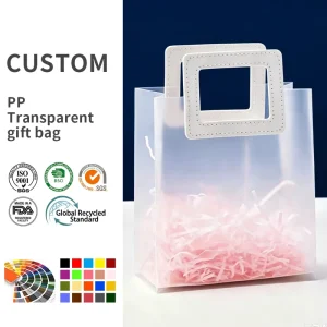 White Square Handle Frosted PP Bag Clear Transparent Plastic Gift Tote Bag for Wedding Favors Souvenirs