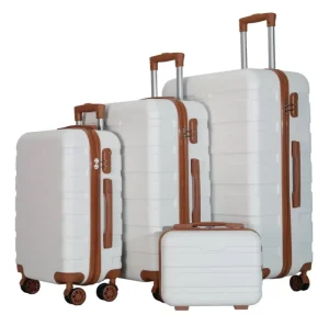 White Unisex 14″ 20″ 24″ 28″ ABS Travel Luggage Set 4PCS Hardside Suitcase Bag With Spinner Wheels Trolley Case