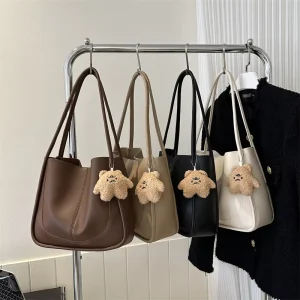 Winter Retro Casual Single Shoulder Tote Bag Large Capacity Zipper Closure Waterproof Polyester Lining