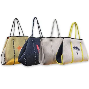 Women Custom Print Transparent Waterproof Beach Tote Bag Handmade Rubber Neoprene Oversize Large Summer Beach Bag Tote