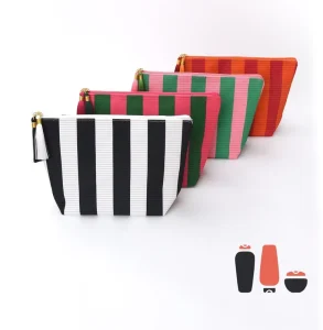 Women Girls Lipstick Organizer Pouch Black Green Red High Capacity Makeup Cases Durable Corduroy Stripe Storage Bag