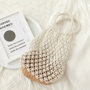Women Hand Woven Crochet Summer Beach Bag Handmade Woven Bohemian Tote Shoulder Bag