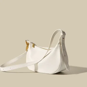 Women Lady Genuine Leather Fashion Summer Half Moon Shaped Messenger Crossbody Bag Portable Adjustable Strap