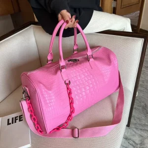Women Men Designer Alligator PU Leather Tote Shoulder Bag Thick Chain Luxury Large Capacity Travel Bag for Gym Use