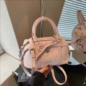 Women Niche Korean Floral Printed PU Pillow Bag Handheld Zipper Shoulder Crossbody