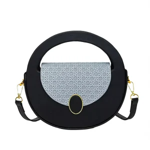Women Round Circle Bag Two Tone Embossed Flap Saddle Bag Ring Handle Crossbody OEM Custom PU Leather