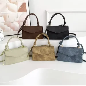 Women Top Handle Crossbody Bag Fashion PU Leather Small Flap Handbag Elegant Lady Shoulder Bag