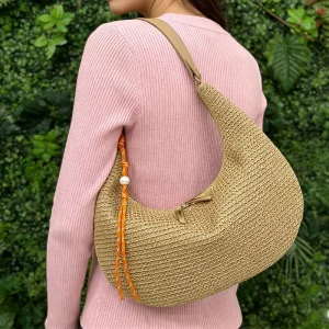 Women Underarm Shoulder Bag Beach Straw Handbag for Ladies Fashion Crescent Handbag