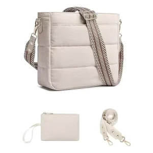Women’s 2PCS Quilted Crossbody Shoulder Hobo Bags Handbag Coin Wallet Zipper Nylon Adjustable Straps